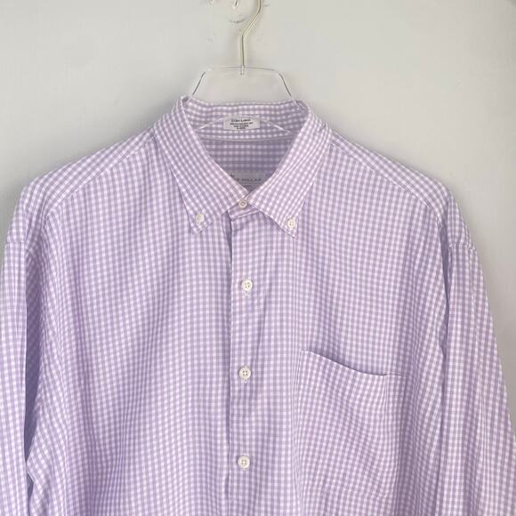 Peter Millar Crown Soft Button Down Shirt XL Lavender White Gingham Cotton Silk - Picture 1 of 7